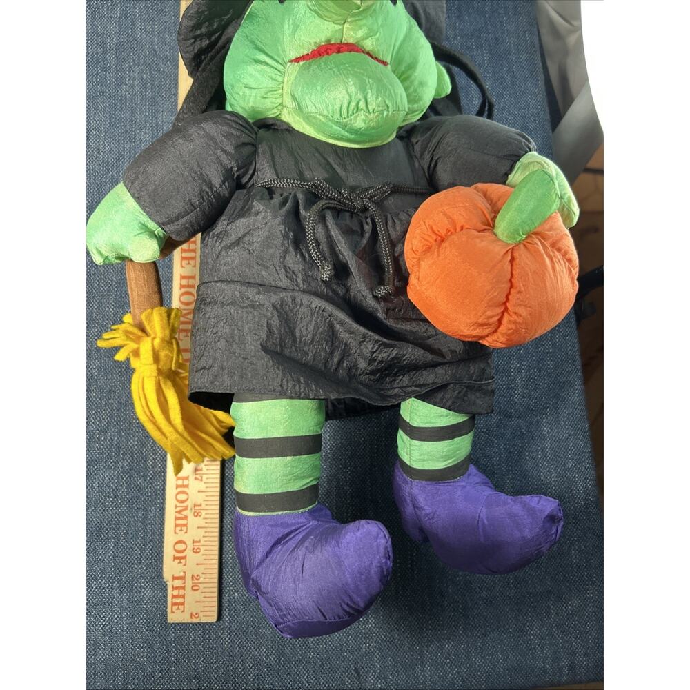 Vintage Parachute Nylon Witch Stuffed Plush Halloween Decor 20" 1993 w Broom - Picture 13 of 13